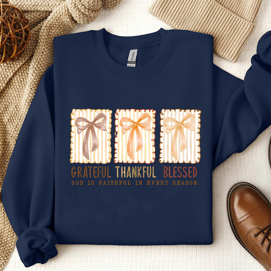Grateful Thankful Blessed Shirts, Coquette Fall Season Sweater, Christian Fall Bow Shirt, Faith Based Autumn Sublimation, Religious Fall Hoodie ILAF63